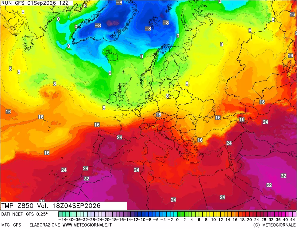 mappa 850 hPa Temp