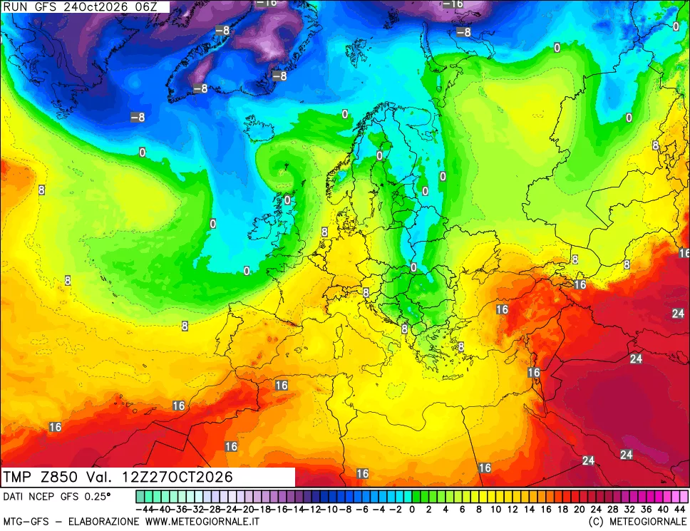 mappa 850 hPa Temp