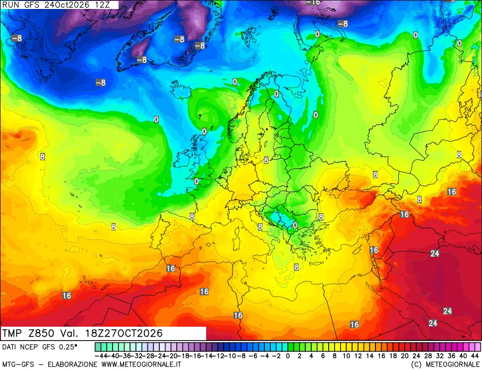 mappa 850 hPa Temp