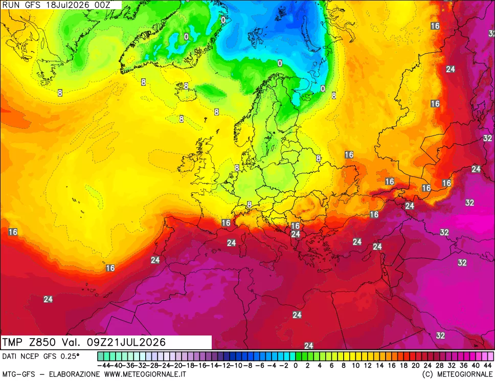 mappa 850 hPa Temp