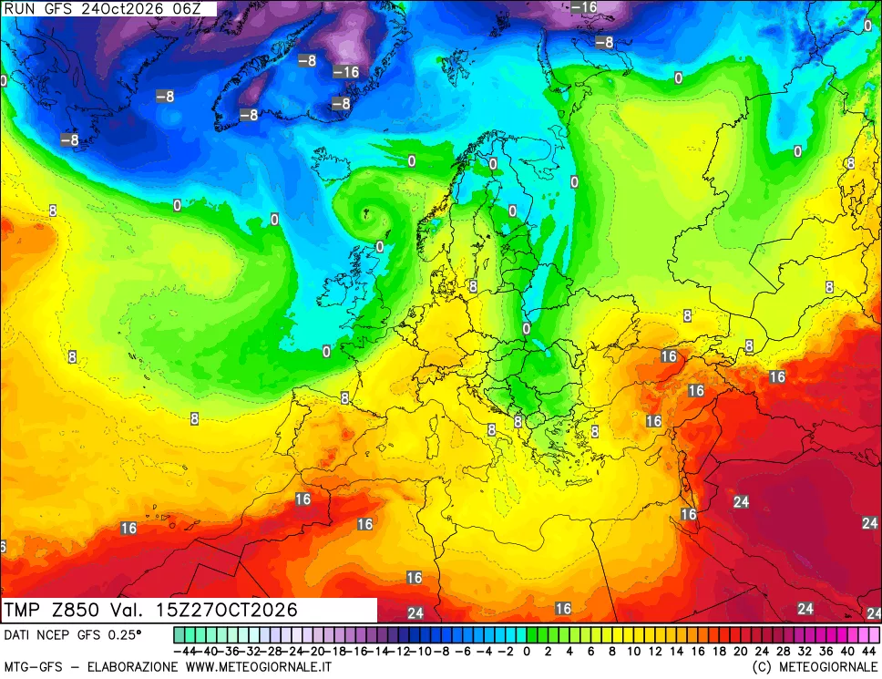 mappa 850 hPa Temp