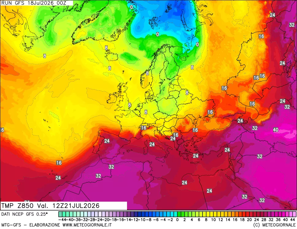 mappa 850 hPa Temp