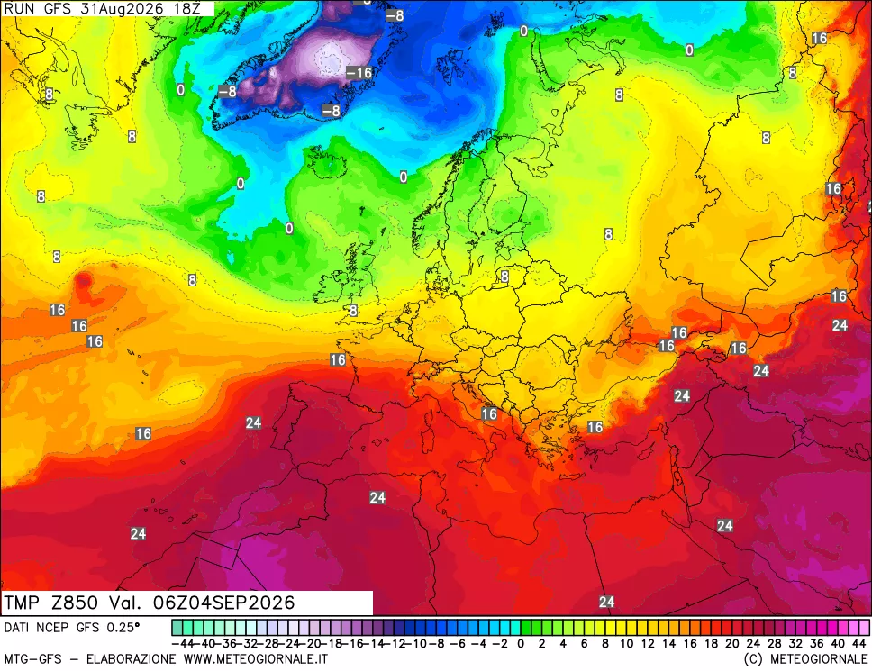 mappa 850 hPa Temp