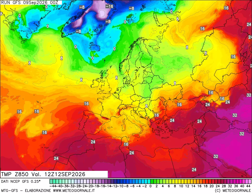 mappa 850 hPa Temp