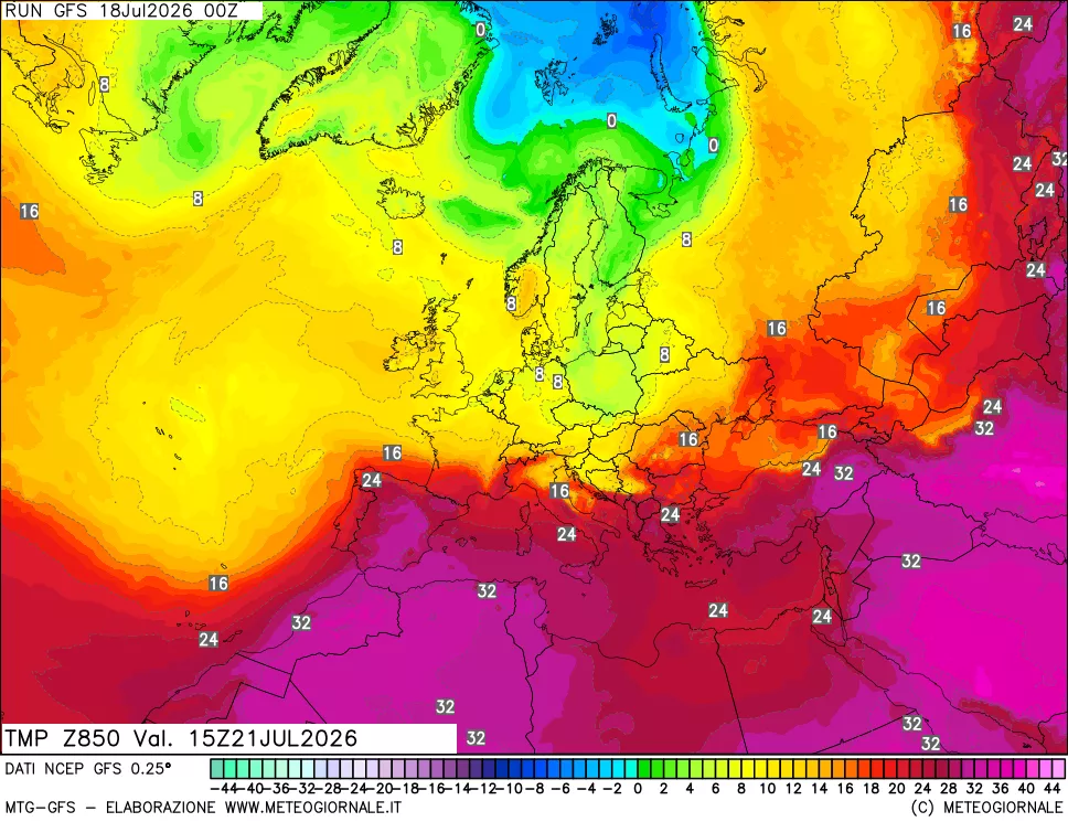 mappa 850 hPa Temp