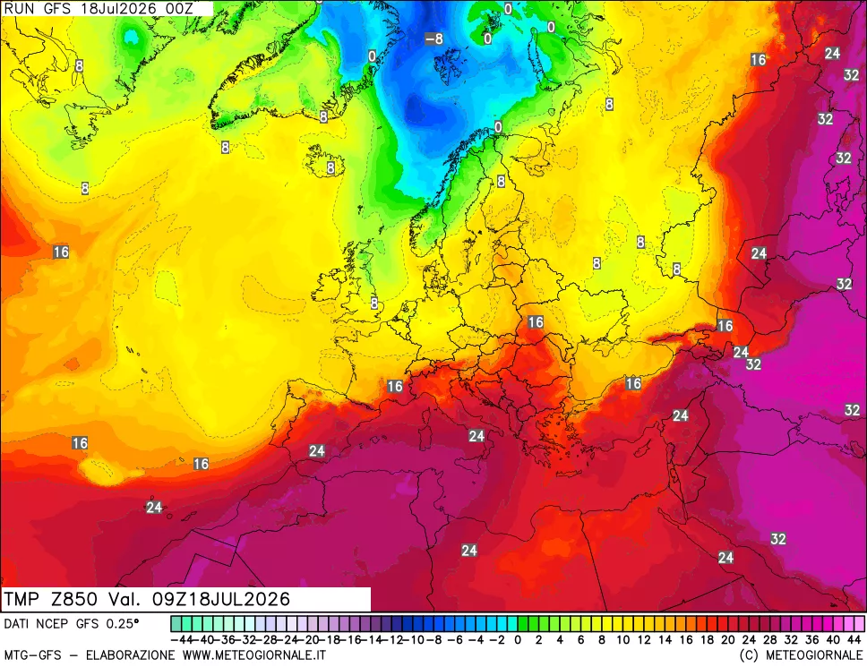 mappa 850 hPa Temp