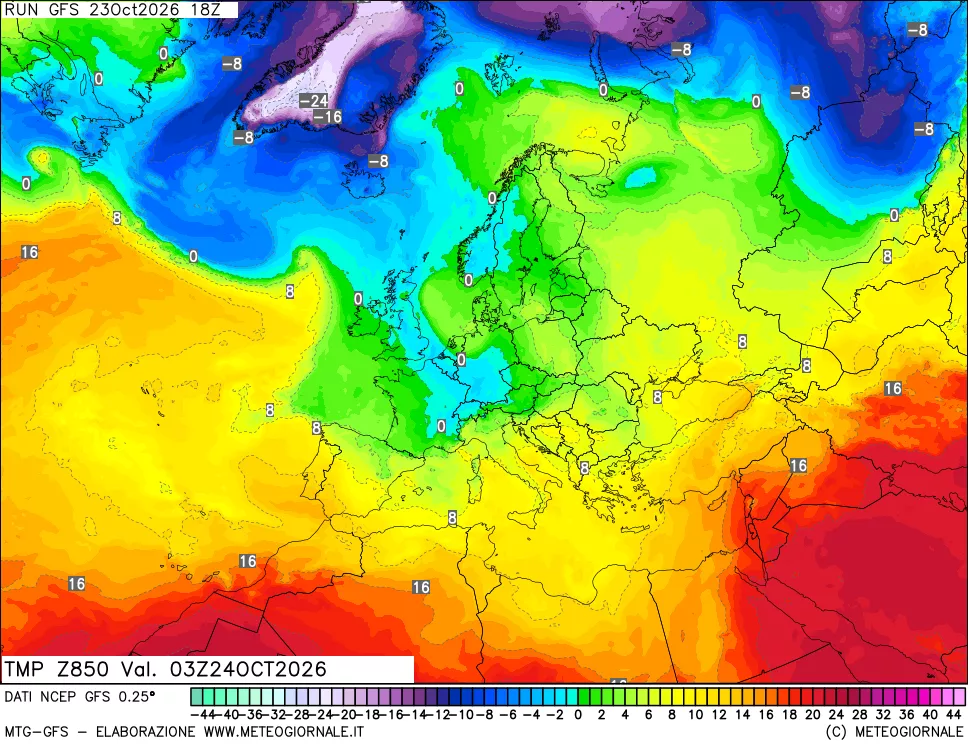 mappa 850 hPa Temp