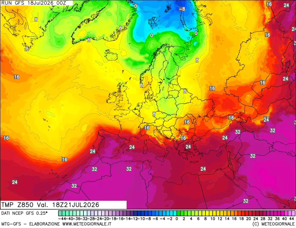 mappa 850 hPa Temp