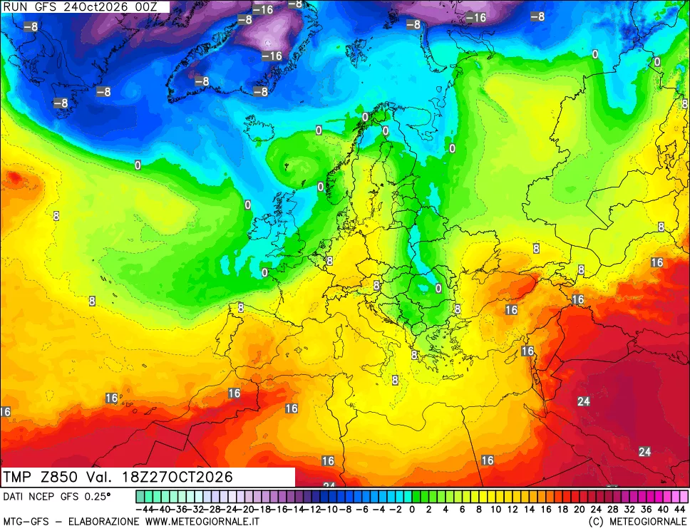 mappa 850 hPa Temp