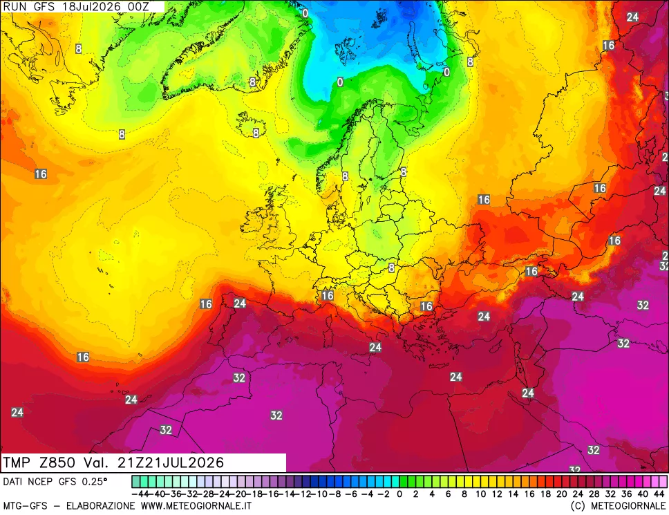 mappa 850 hPa Temp