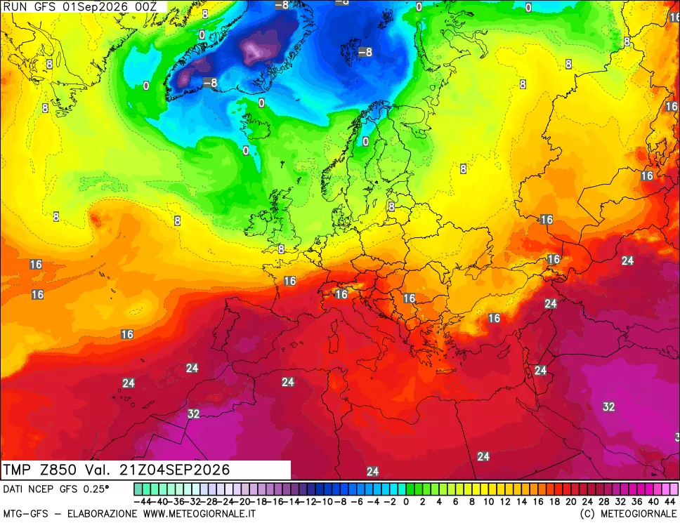 mappa 850 hPa Temp