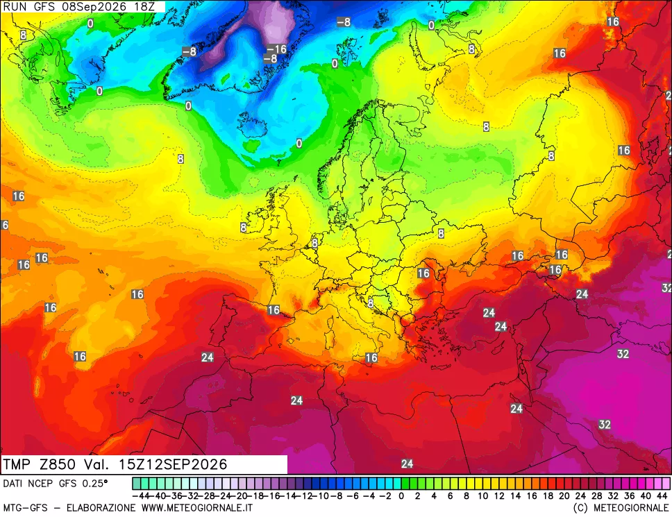 mappa 850 hPa Temp