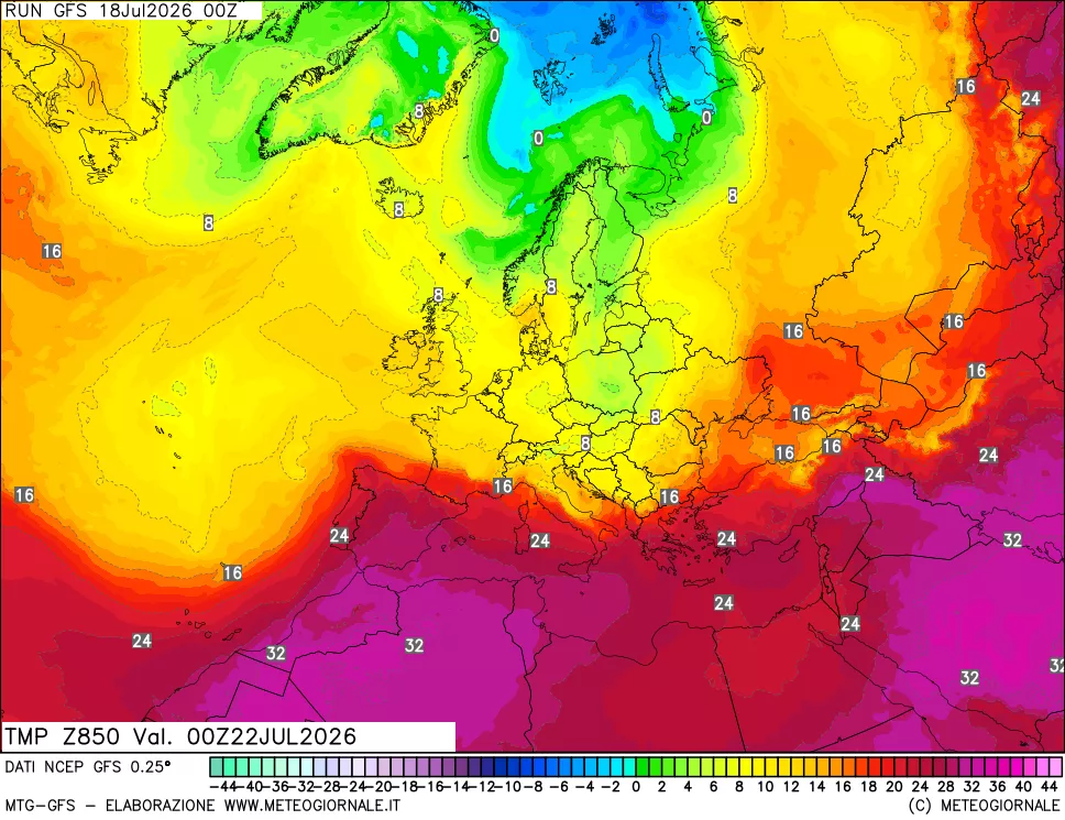 mappa 850 hPa Temp