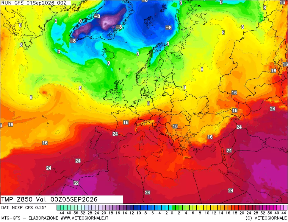 mappa 850 hPa Temp