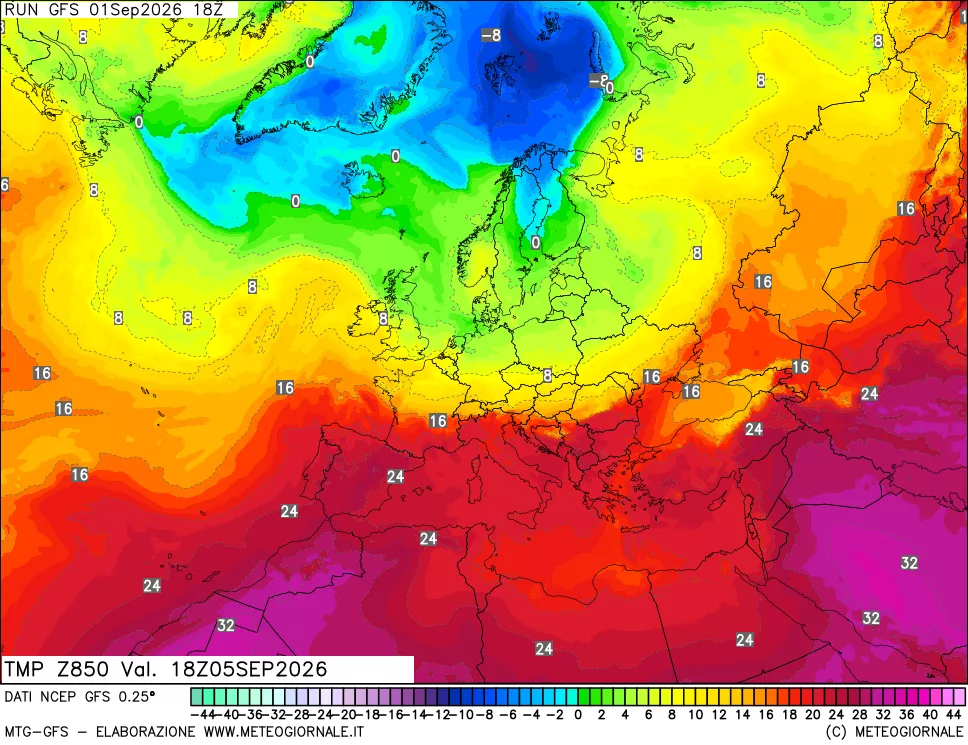 mappa 850 hPa Temp