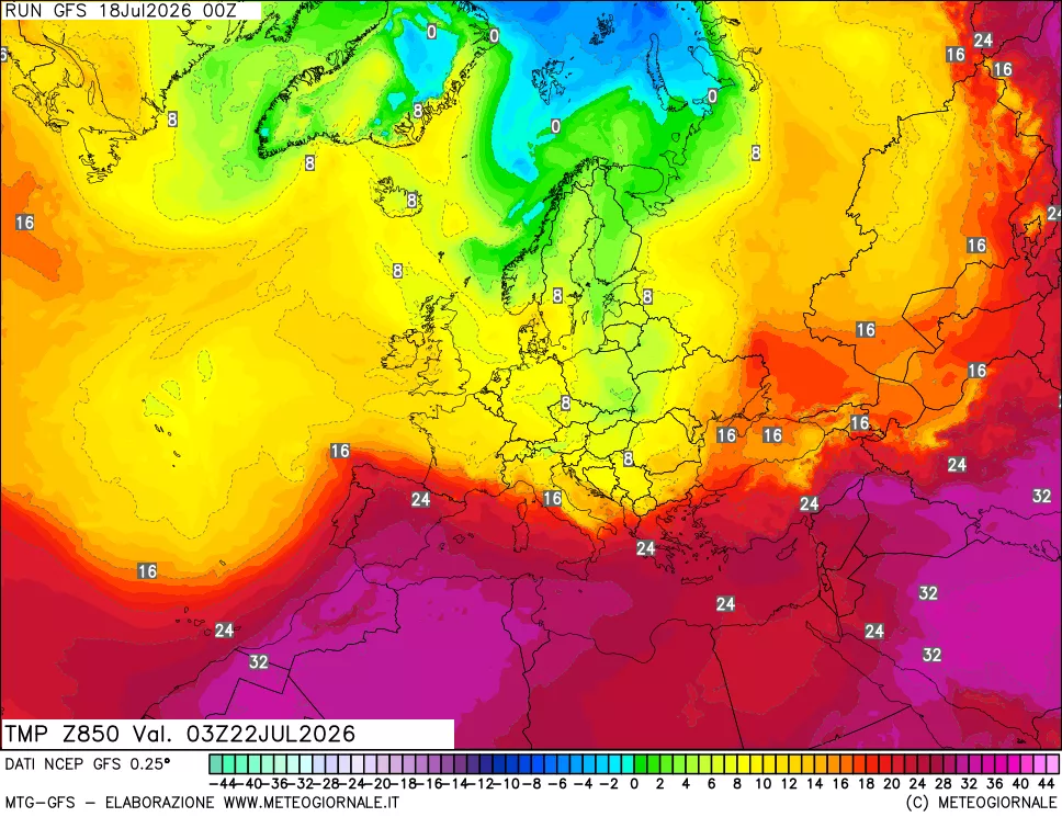 mappa 850 hPa Temp