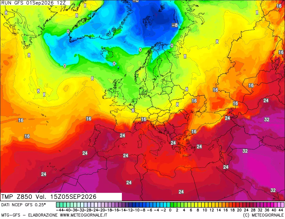 mappa 850 hPa Temp