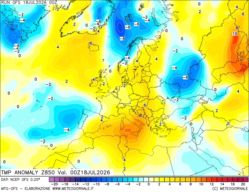 mappa 850 hPa Temp Anomaly vs Cli.No 1981-2010
