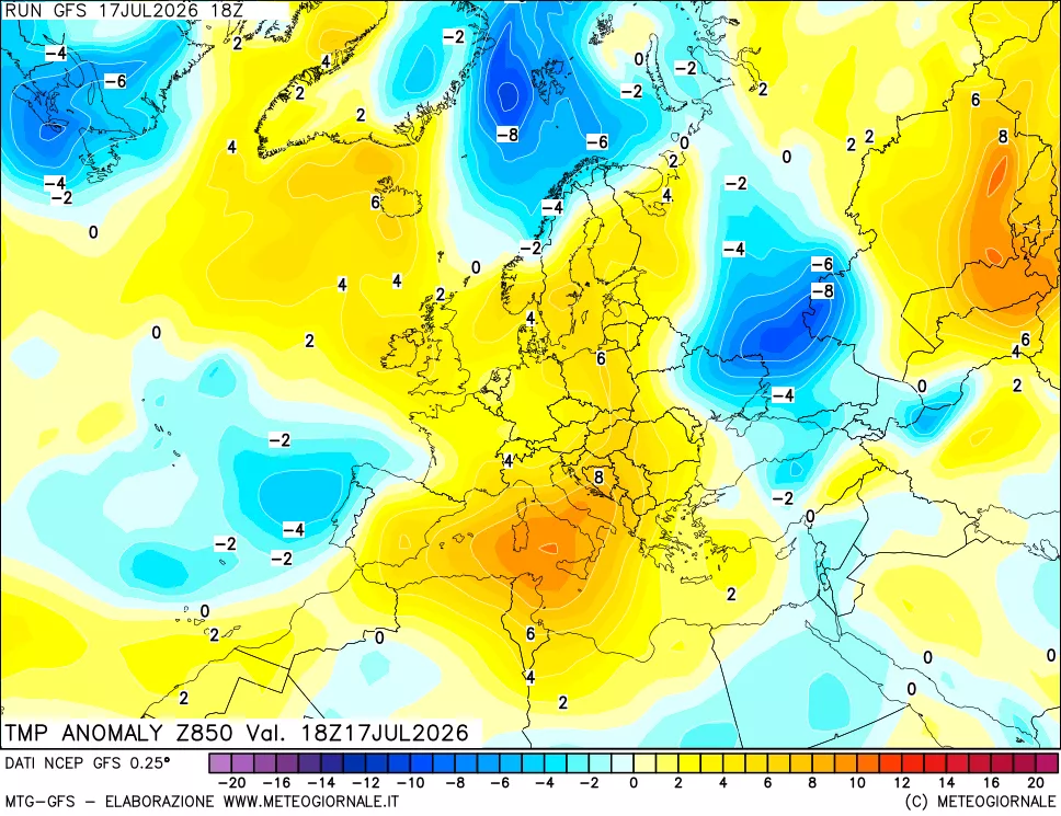 mappa 850 hPa Temp Anomaly vs Cli.No 1981-2010