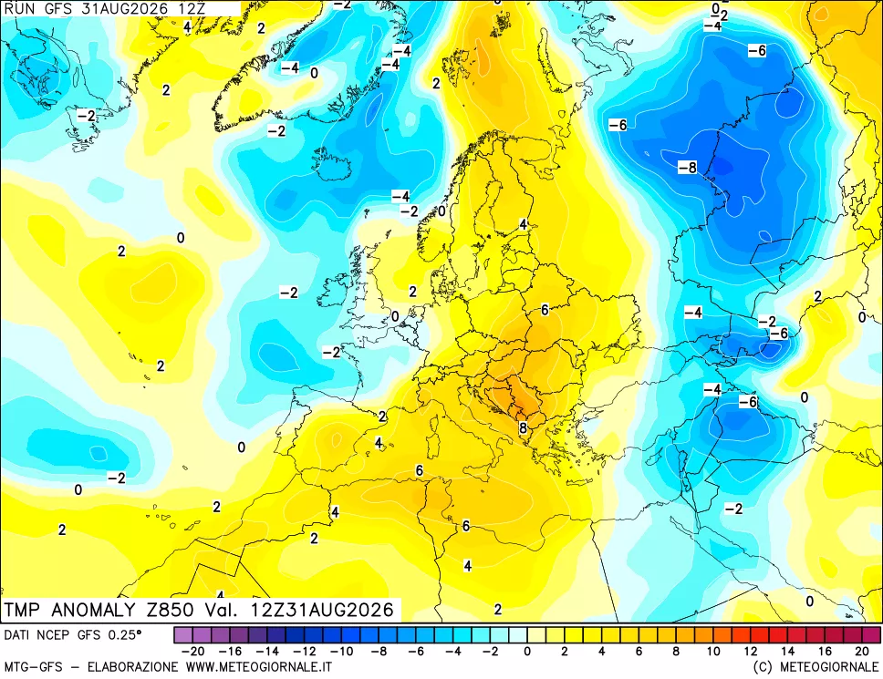 mappa 850 hPa Temp Anomaly vs Cli.No 1981-2010