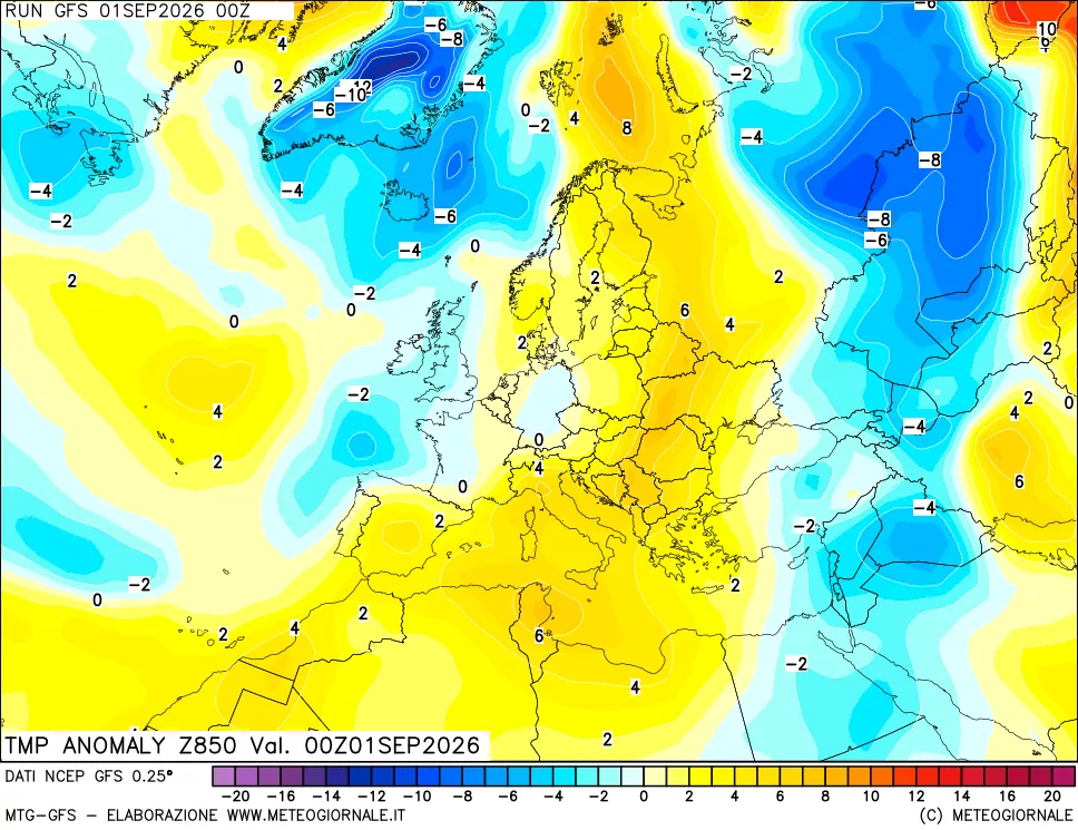 mappa 850 hPa Temp Anomaly vs Cli.No 1981-2010