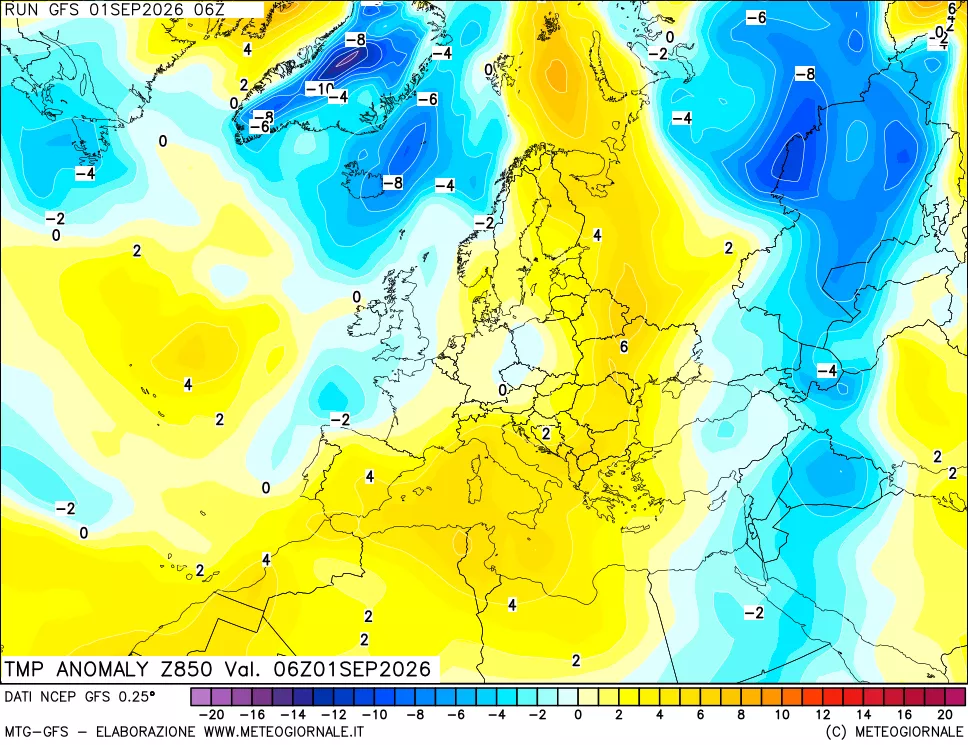 mappa 850 hPa Temp Anomaly vs Cli.No 1981-2010
