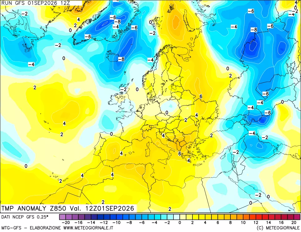 mappa 850 hPa Temp Anomaly vs Cli.No 1981-2010