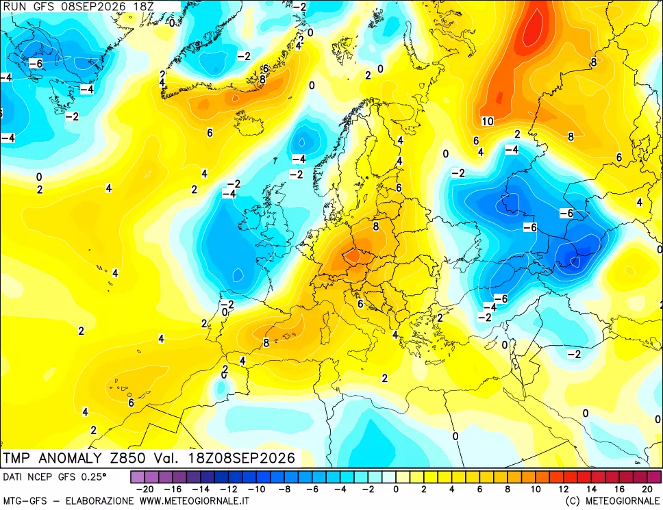 mappa 850 hPa Temp Anomaly vs Cli.No 1981-2010