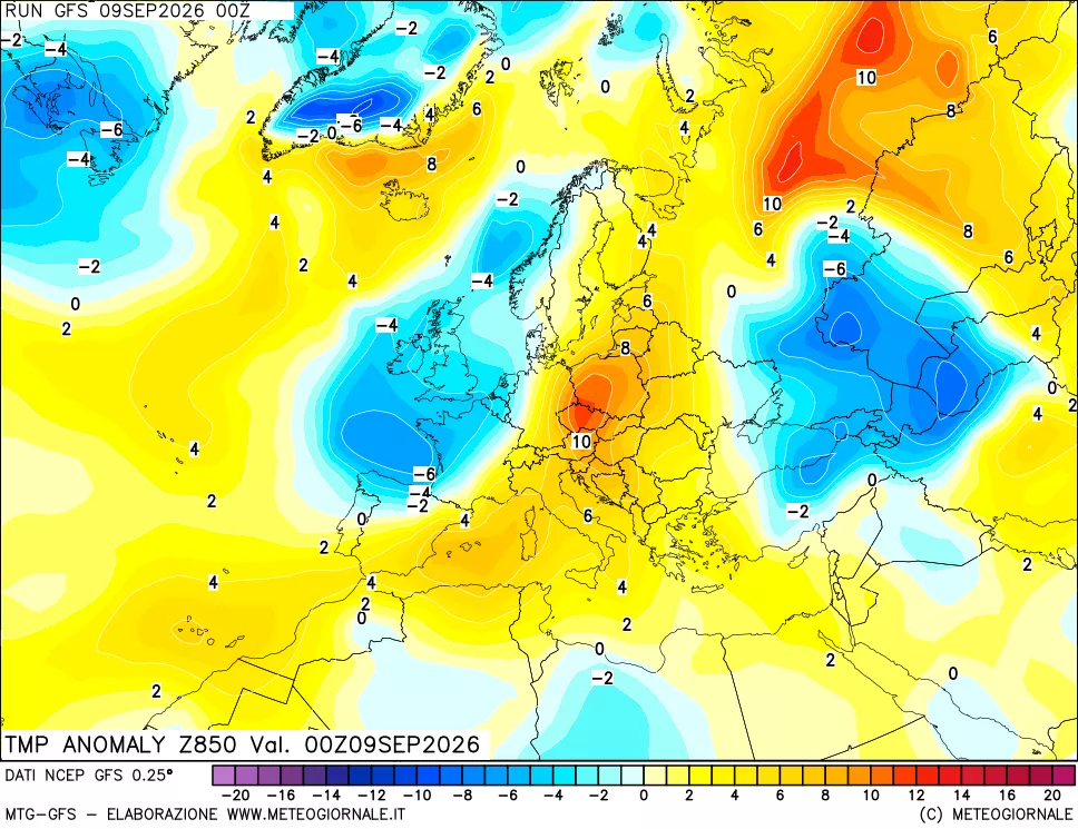 mappa 850 hPa Temp Anomaly vs Cli.No 1981-2010