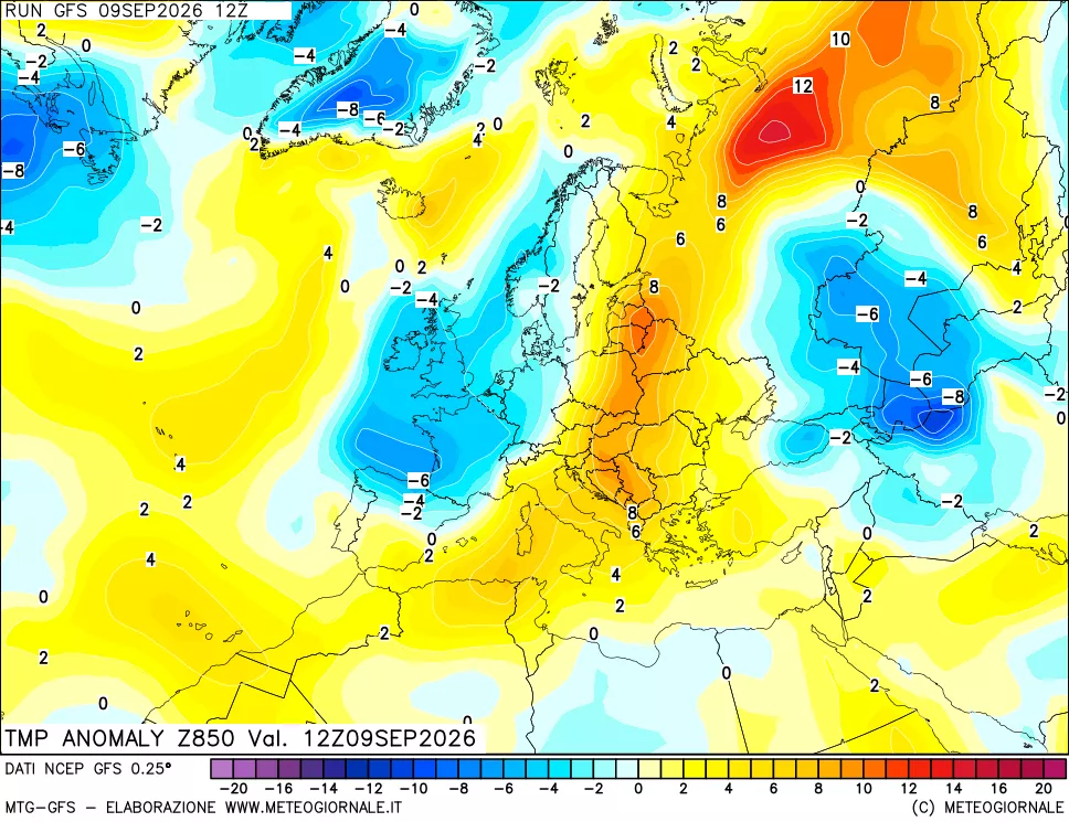 mappa 850 hPa Temp Anomaly vs Cli.No 1981-2010