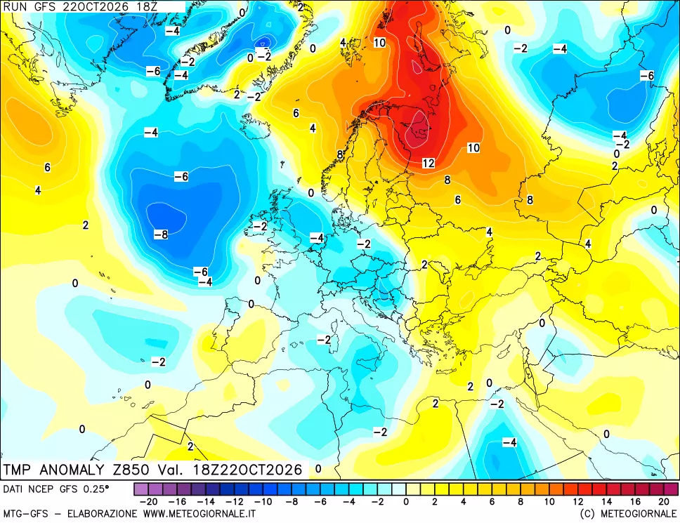 mappa 850 hPa Temp Anomaly vs Cli.No 1981-2010