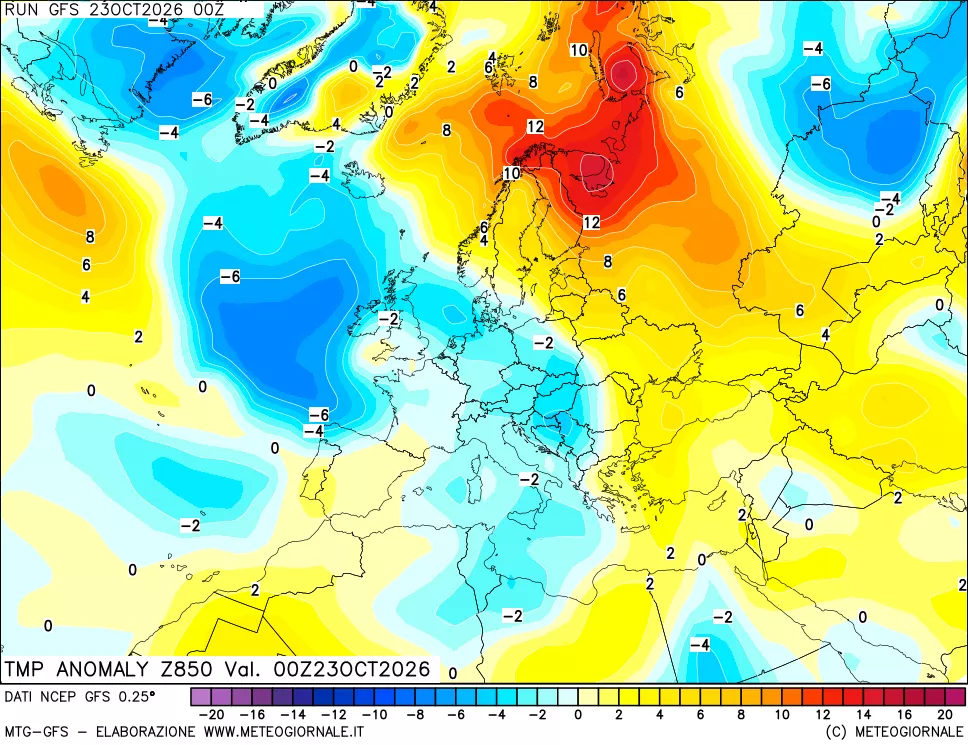 mappa 850 hPa Temp Anomaly vs Cli.No 1981-2010