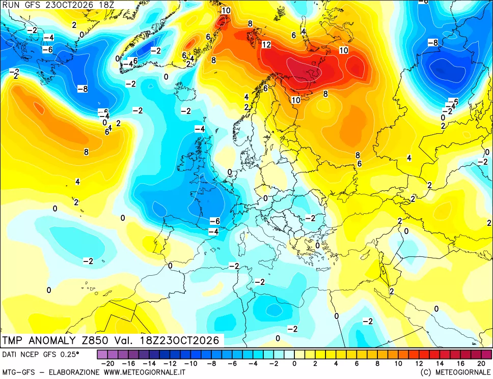 mappa 850 hPa Temp Anomaly vs Cli.No 1981-2010