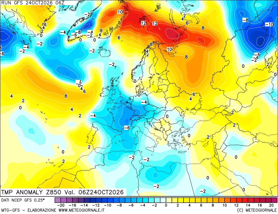 mappa 850 hPa Temp Anomaly vs Cli.No 1981-2010