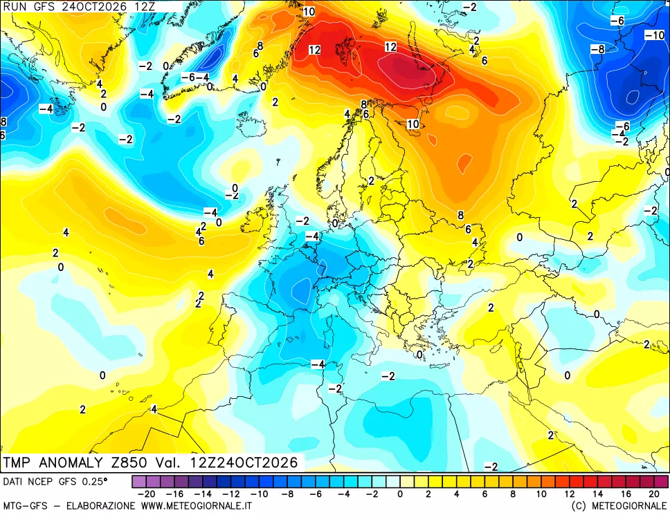 mappa 850 hPa Temp Anomaly vs Cli.No 1981-2010