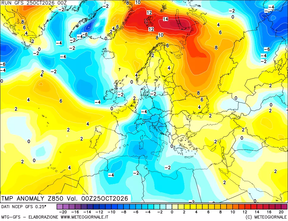 mappa 850 hPa Temp Anomaly vs Cli.No 1981-2010