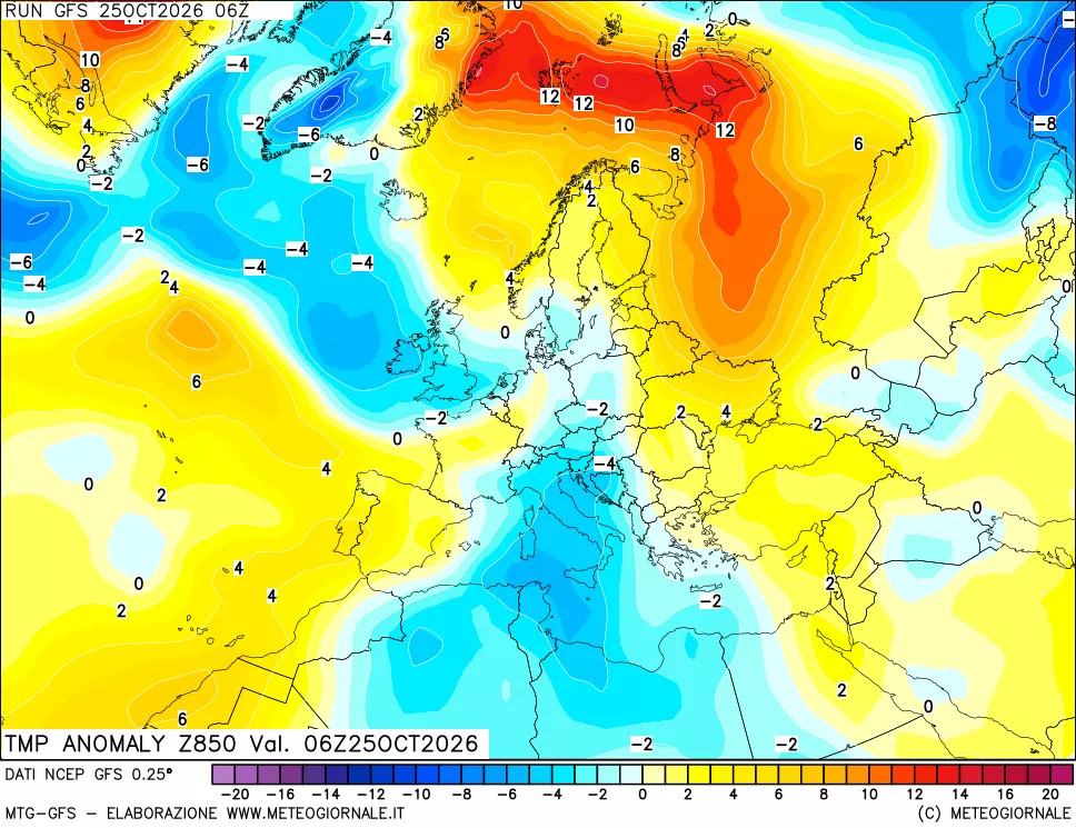 mappa 850 hPa Temp Anomaly vs Cli.No 1981-2010