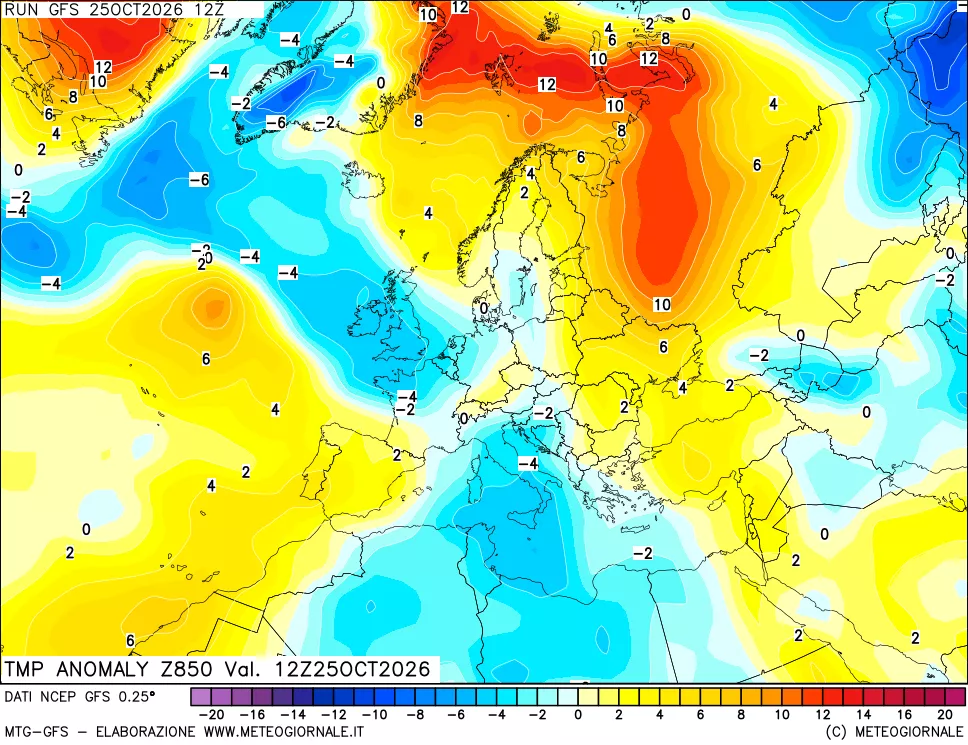 mappa 850 hPa Temp Anomaly vs Cli.No 1981-2010