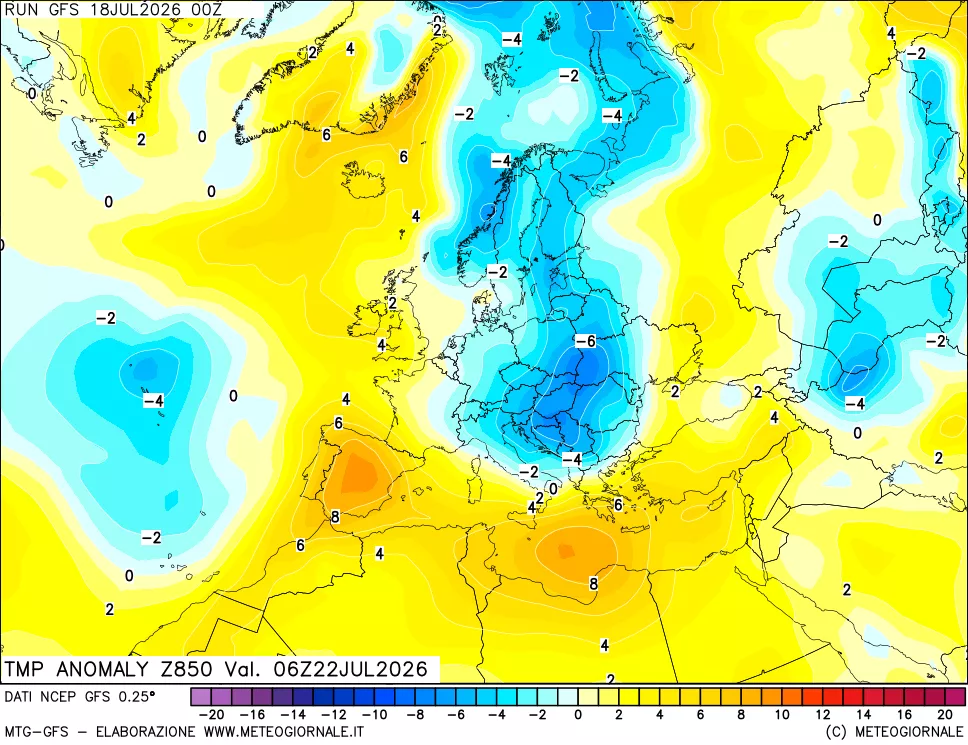 mappa 850 hPa Temp Anomaly vs Cli.No 1981-2010