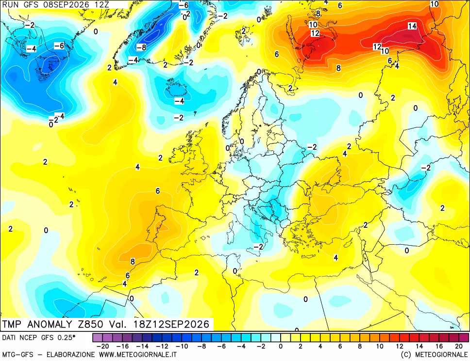 mappa 850 hPa Temp Anomaly vs Cli.No 1981-2010