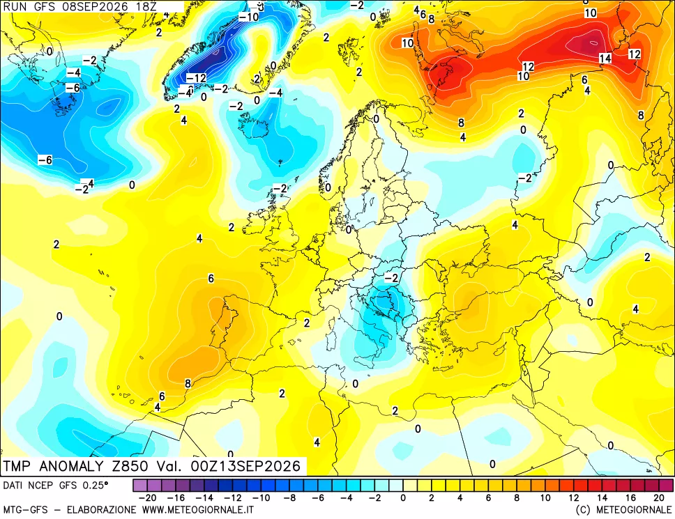 mappa 850 hPa Temp Anomaly vs Cli.No 1981-2010