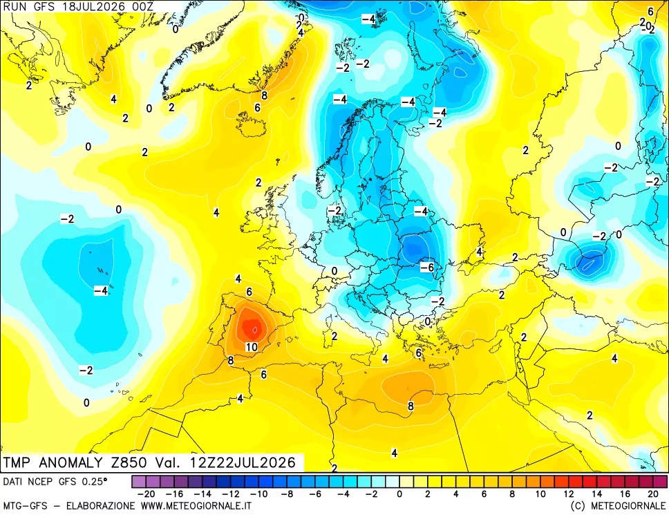 mappa 850 hPa Temp Anomaly vs Cli.No 1981-2010