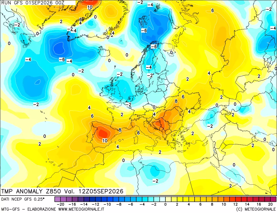 mappa 850 hPa Temp Anomaly vs Cli.No 1981-2010