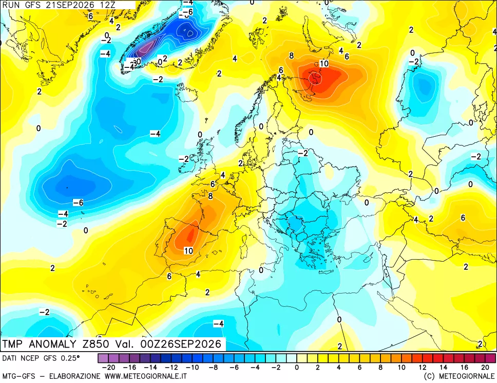 mappa 850 hPa Temp Anomaly vs Cli.No 1981-2010