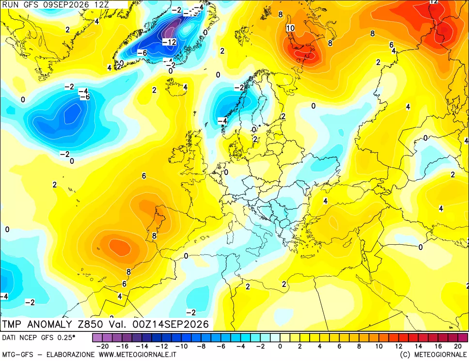 mappa 850 hPa Temp Anomaly vs Cli.No 1981-2010