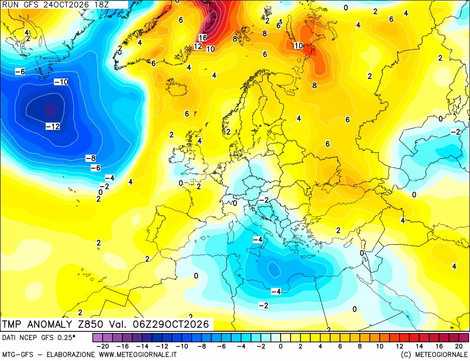 mappa 850 hPa Temp Anomaly vs Cli.No 1981-2010