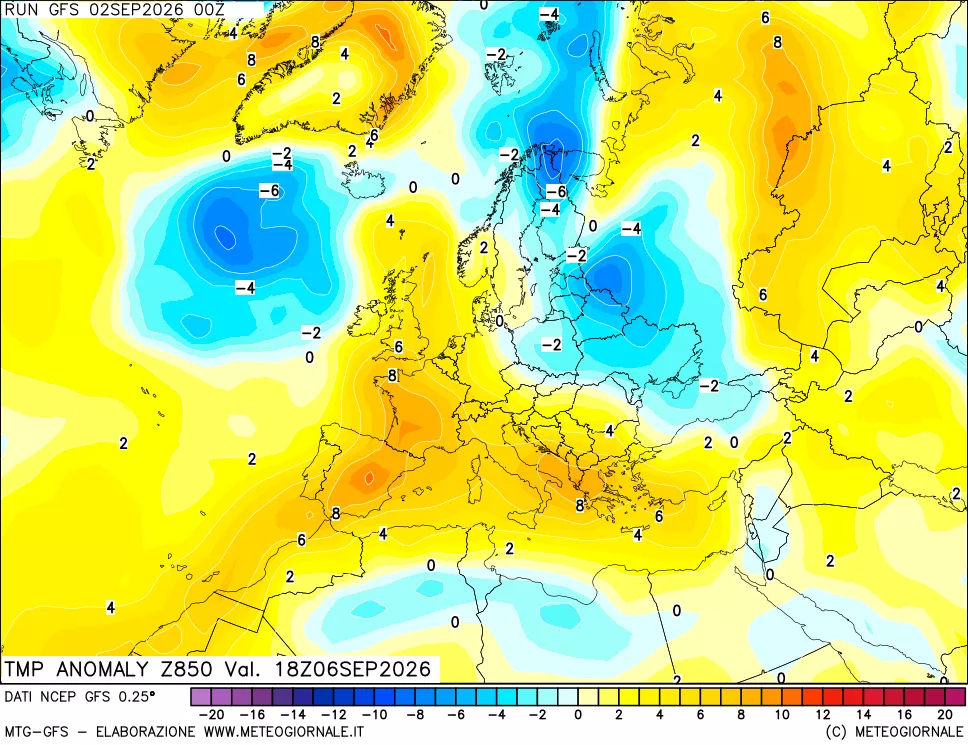 mappa 850 hPa Temp Anomaly vs Cli.No 1981-2010