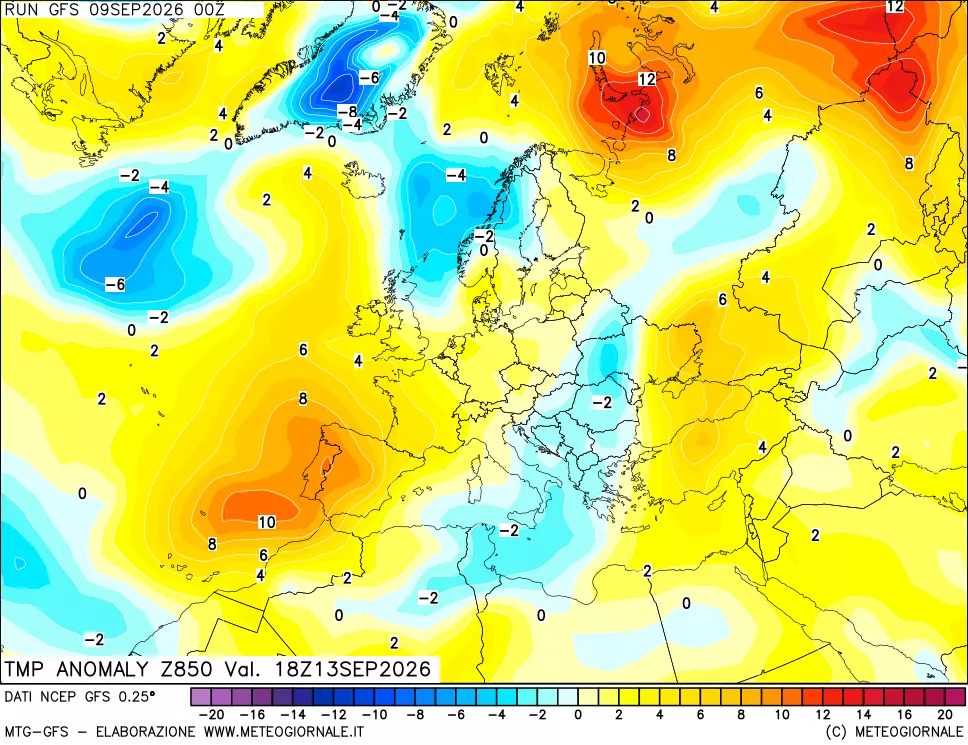 mappa 850 hPa Temp Anomaly vs Cli.No 1981-2010