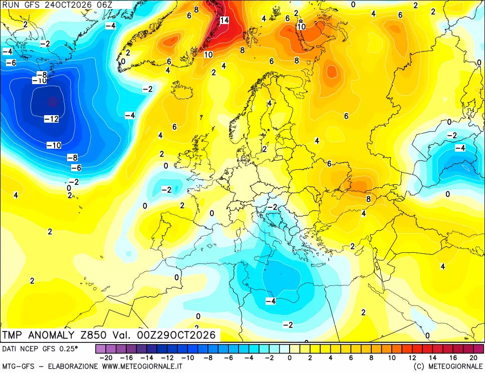 mappa 850 hPa Temp Anomaly vs Cli.No 1981-2010