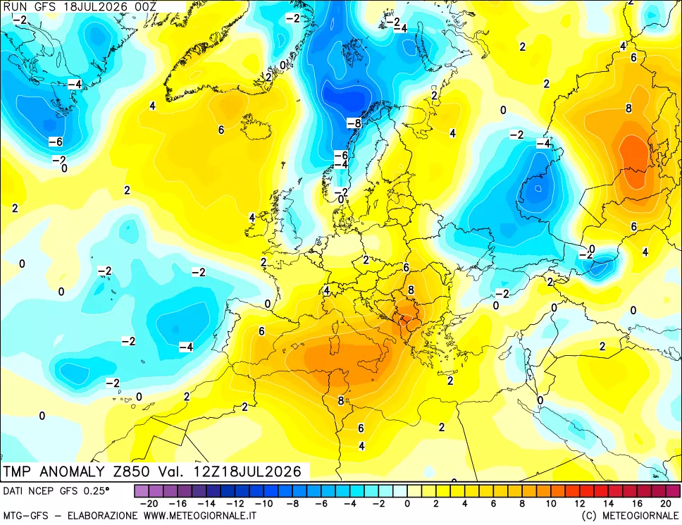 mappa 850 hPa Temp Anomaly vs Cli.No 1981-2010